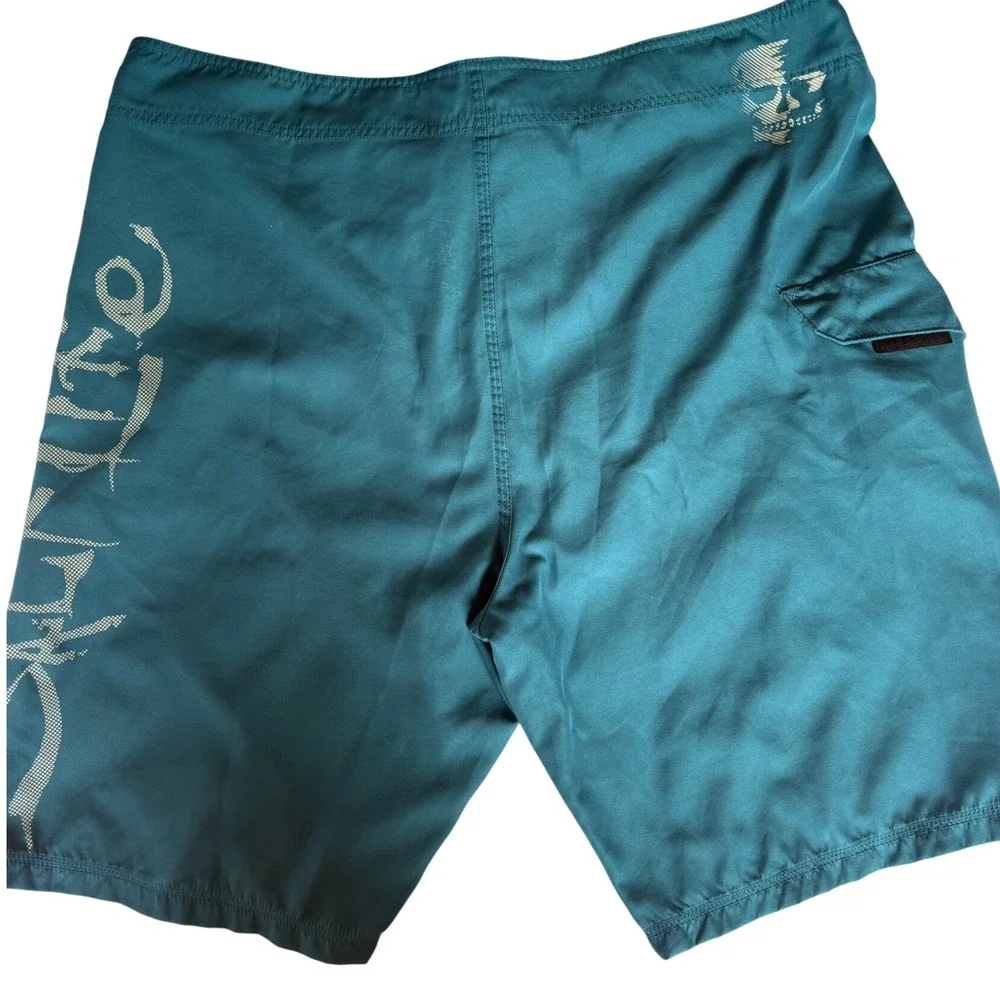 Salt Life Mens Board Shorts Teal Blue Lace Up Logo Graphic Cargo Pocket Surf‎ 36